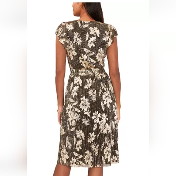 COPY - Vince Camuto Metallic Floral Print Flutter Sleeve Dress SZ LARGE REG PRI… - Picture 4 of 5